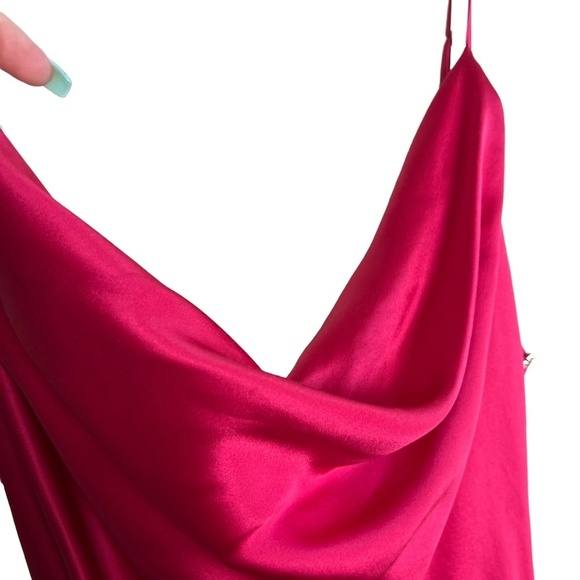 CINQ A SEPT | Emilia Silk Midi Dress Ruched Red Slip Embellished Asymmetric - Picture 9 of 9